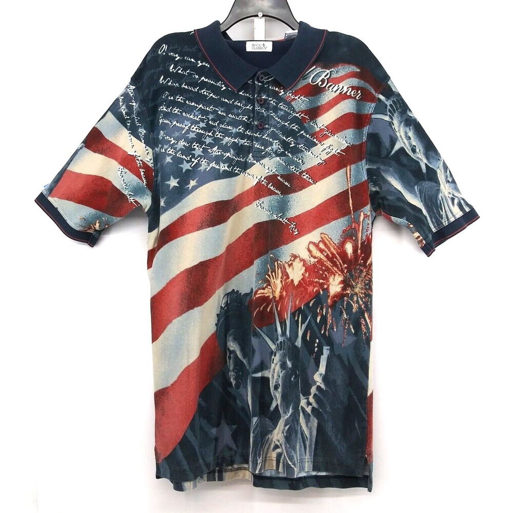 Boca Classics Polo Shirt Mens Size XLT Red White Blue Patriotic USA Rugby Golf